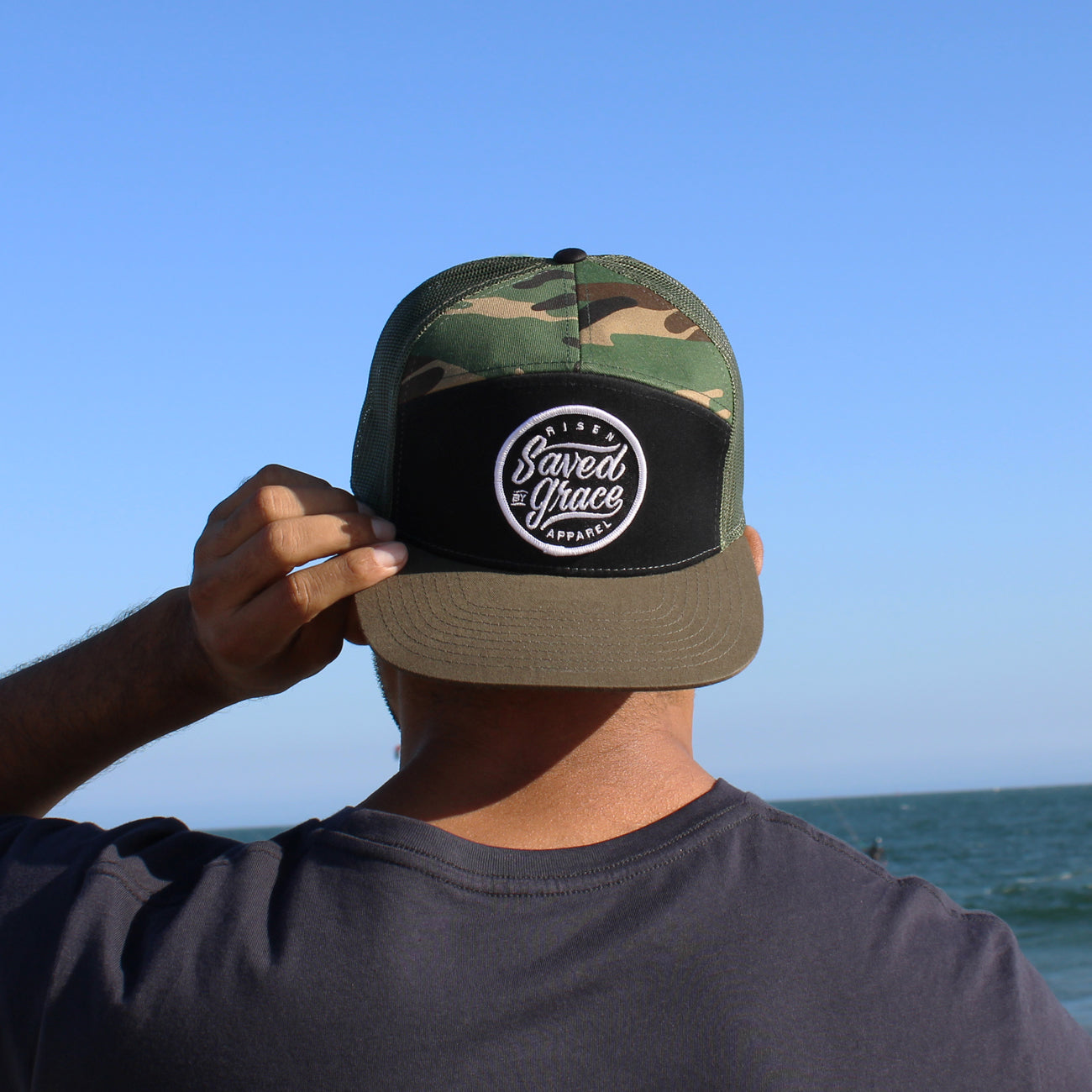 Saved by grace army 5 pannel snapback