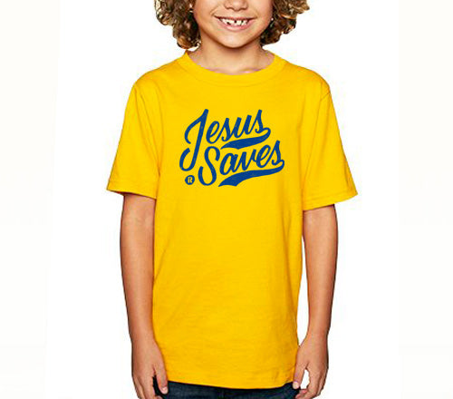 Risen Apparel Kids Jesus Saves Yellow Cotton Short Sleeve Graphic Tee