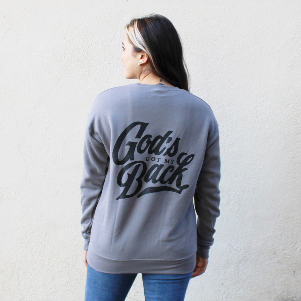 Risen Unisex Gods Got My Back Gray Fleece Crewneck Sweatshirt