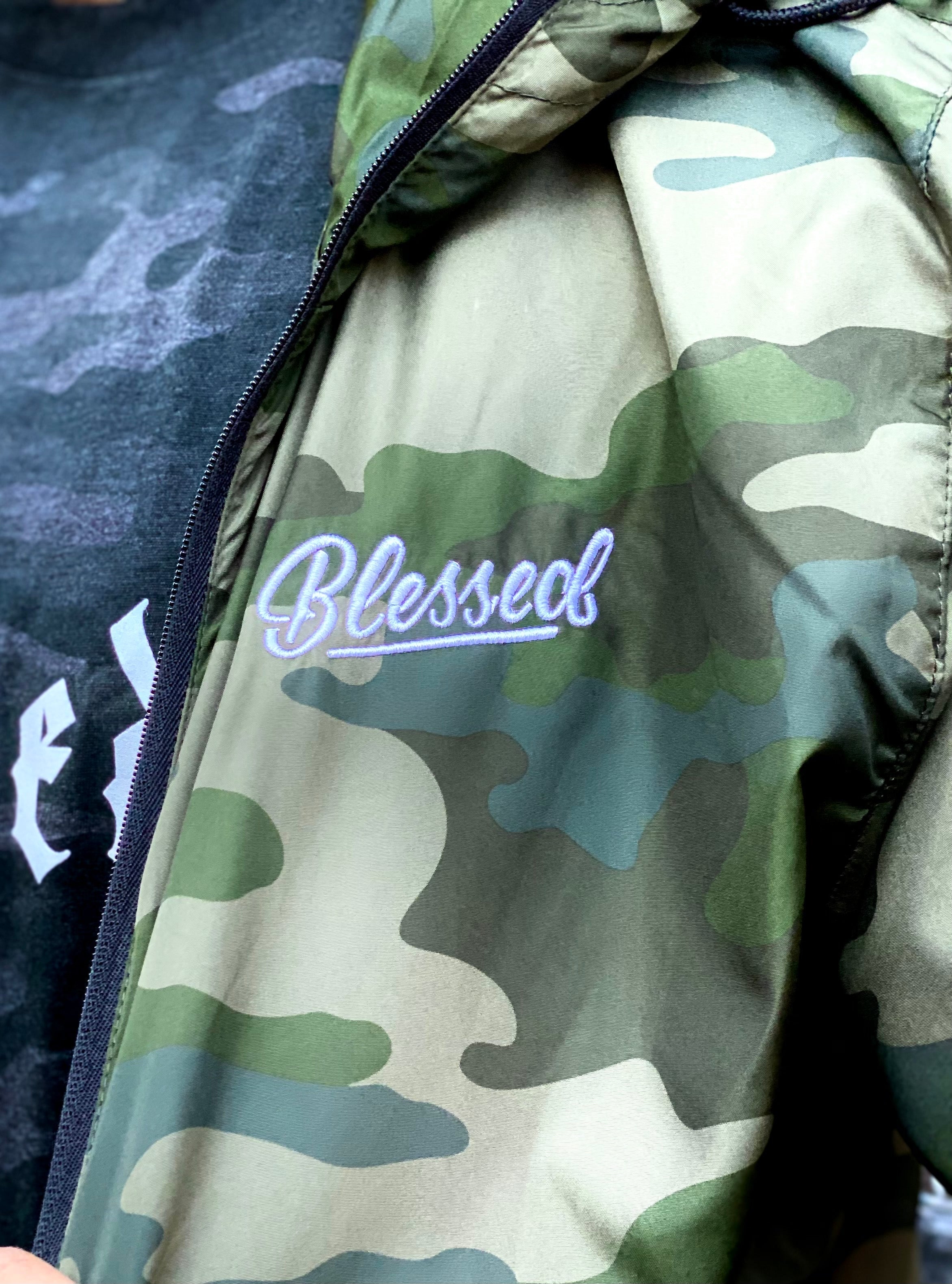 Risen Lightweight Water-Resistant Army Windbreaker Jacket with Blessed Embroidery