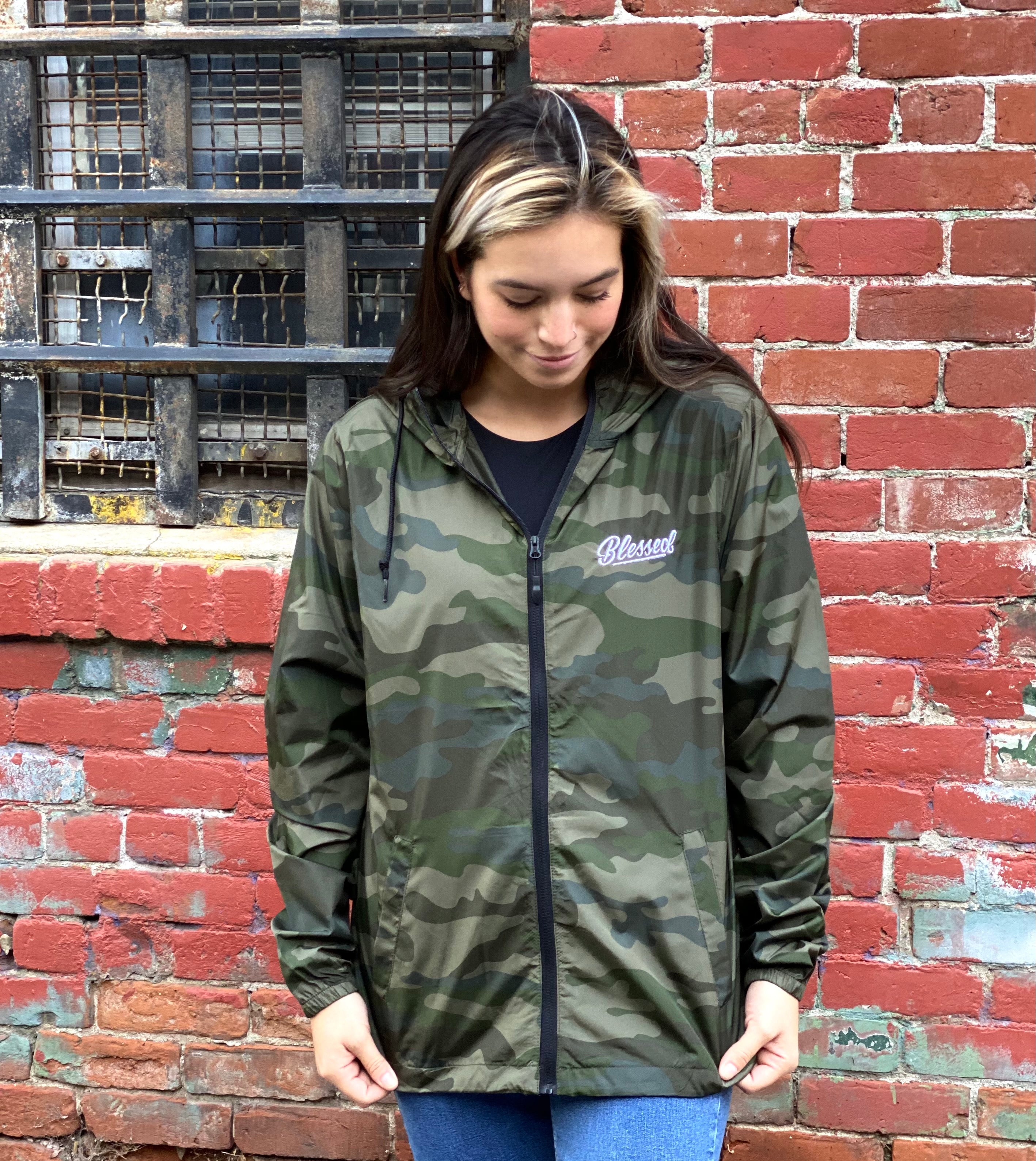 Risen Lightweight Water-Resistant Army Windbreaker Jacket with Blessed Embroidery